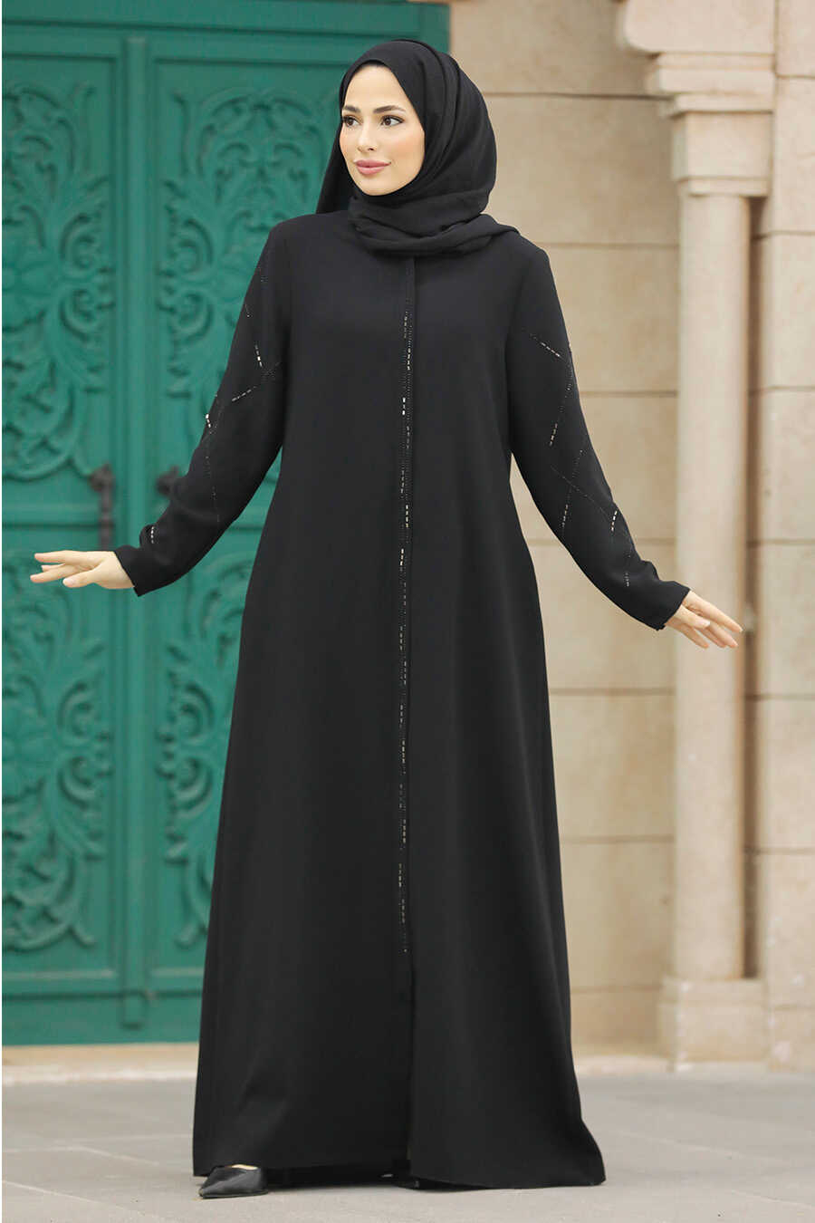 Neva Style - Black Plus Size Turkish Abaya 625S