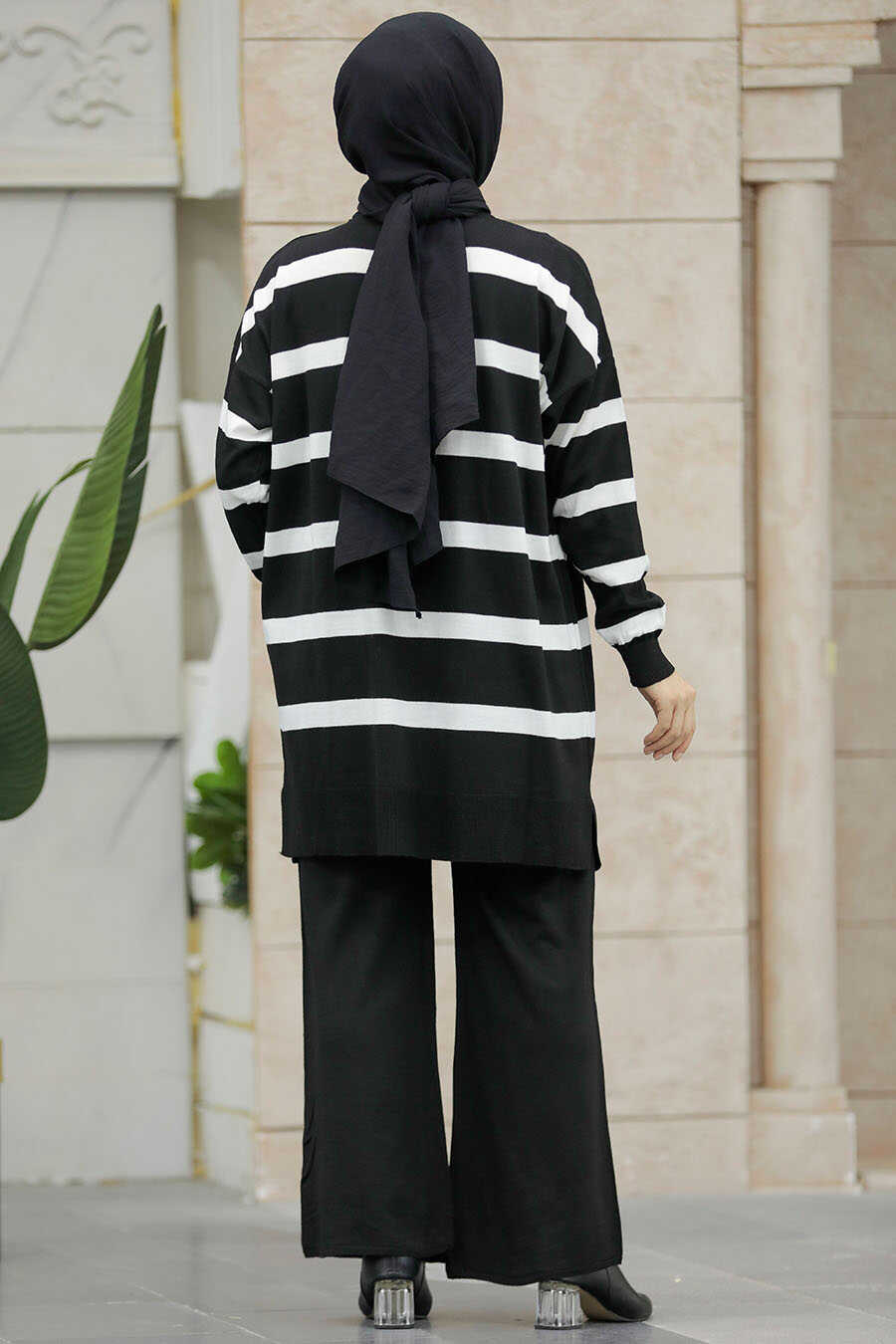 Neva Style - Black Sportswear Knitwear Dual Suit 3439S