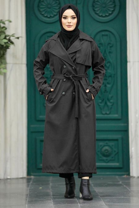  Black Trench Women Coat 5949S - NEVA STYLE