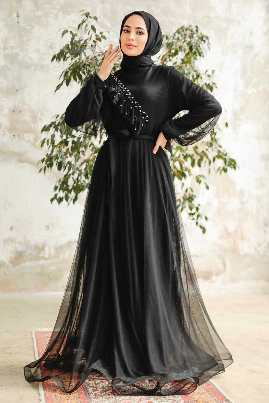  Black Tukish Modest Bridesmaid Dress 25841S