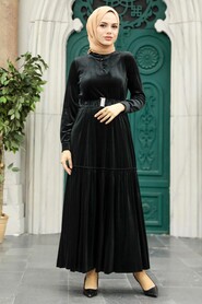  Black Velvet Hijab Dress 36971S - 2
