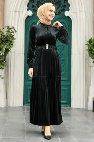  Black Velvet Hijab Dress 36971S - 1
