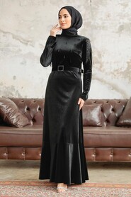  Black Velvet Islamic Clothing Dress 3748S - 2