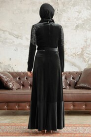  Black Velvet Islamic Clothing Dress 3748S - 3