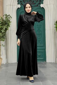  Black Velvet Long Dress 3845S - NEVA STYLE