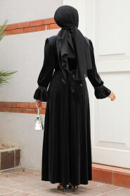  Black Velvet Long Dress for Muslim Ladies 37291S - 3