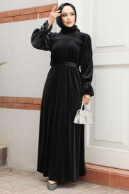  Black Velvet Long Dress for Muslim Ladies 37291S - 2