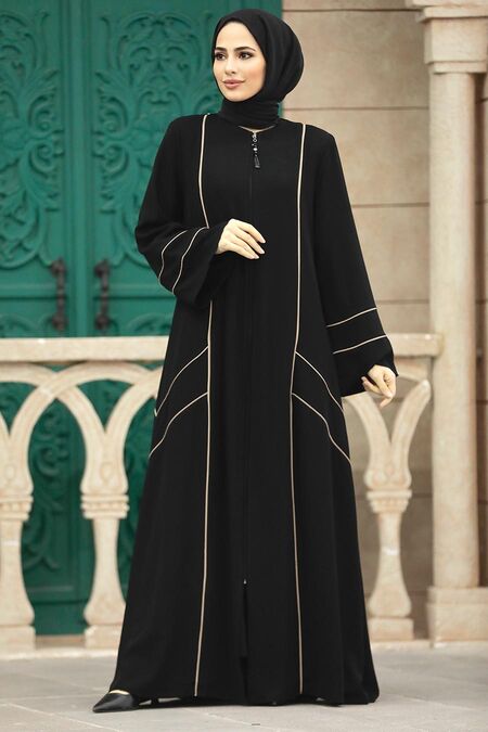  Black Women Turkish Abaya 35162S - NEVA STYLE