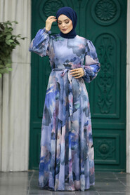  Blue Hijab For Women Dress 33095M - 2