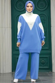 Neva Style - Blue Hijab Knitwear Dual Suit 3433M - Thumbnail
