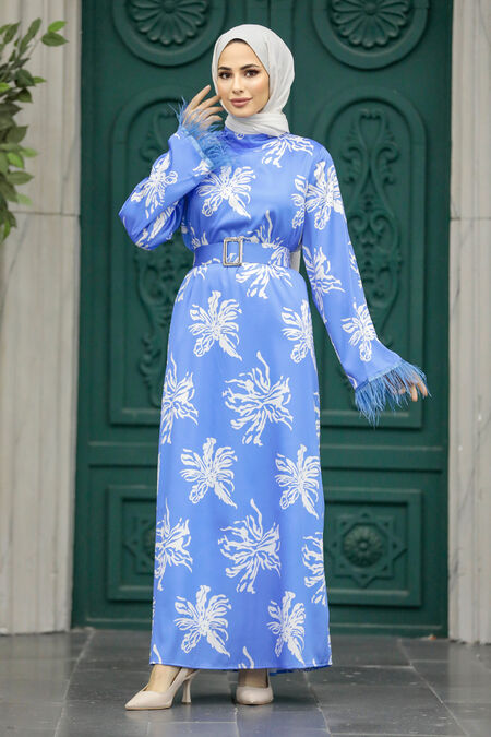 Blue Hijab Maxi Dress 77301M - NEVA STYLE