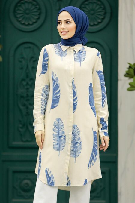  Blue Hijab Tunic 11610M - NEVA STYLE