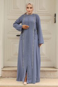  Blue Hijab Turkish Abaya 20008M - 1