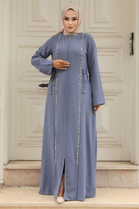  Blue Hijab Turkish Abaya 20008M - NEVA STYLE