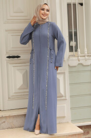  Blue Hijab Turkish Abaya 20008M - 2