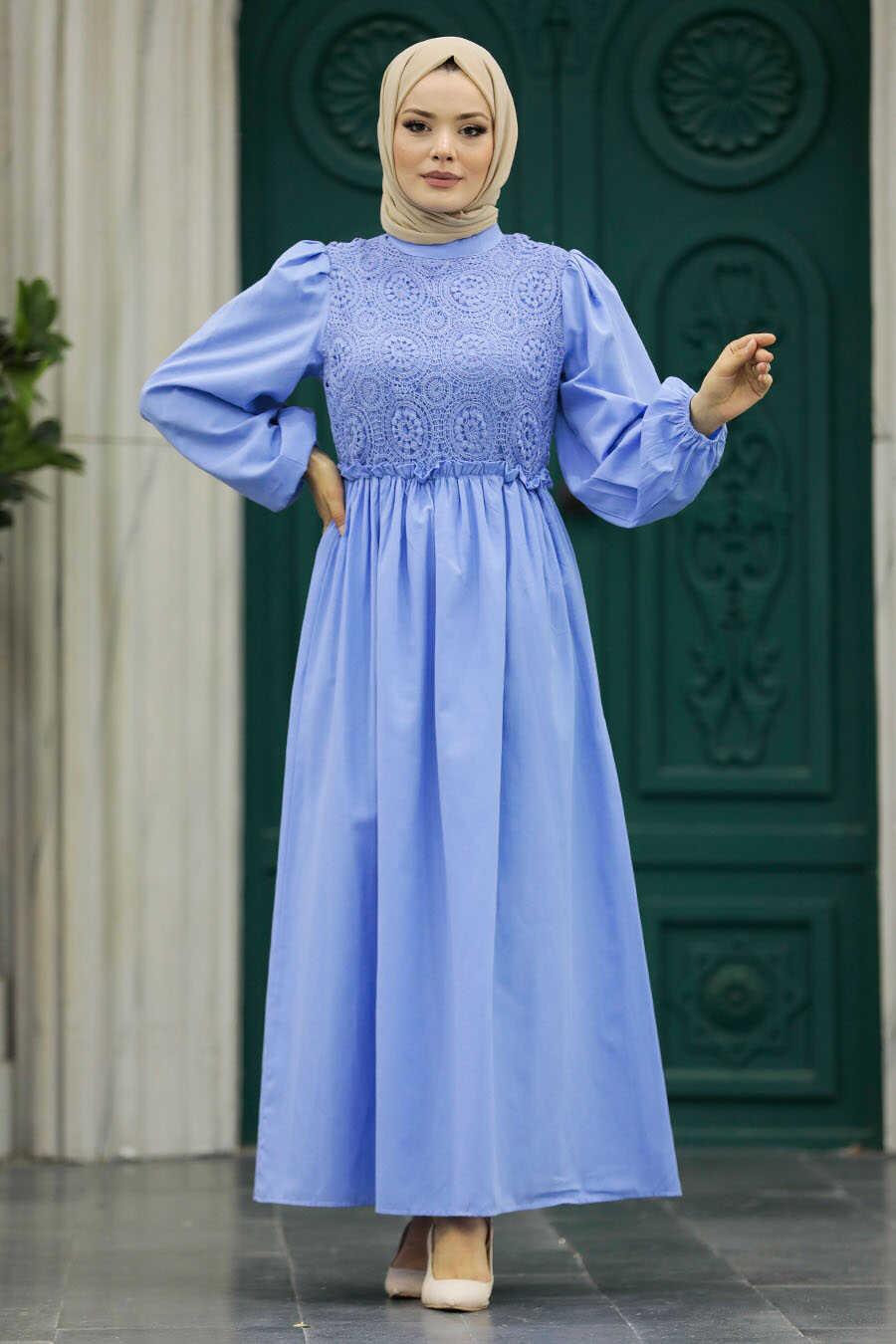 Neva Style - Blue Long Dress for Muslim Ladies 5857M
