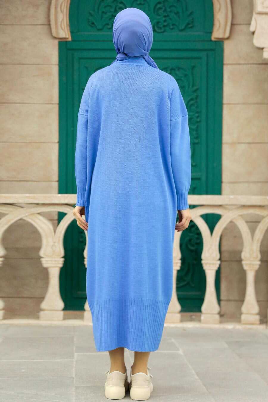 Neva Style - Blue Long Dress for Muslim Ladies Knitwear Dress 3409M