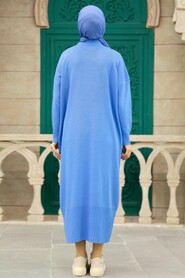 Neva Style - Blue Long Dress for Muslim Ladies Knitwear Dress 3409M - Thumbnail