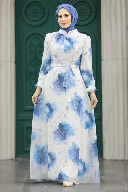  Blue Long Muslim Dress 279313M - NEVA STYLE