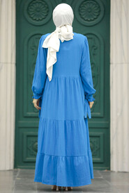 Neva Style - Blue Long Sleeve Dress 617M - Thumbnail