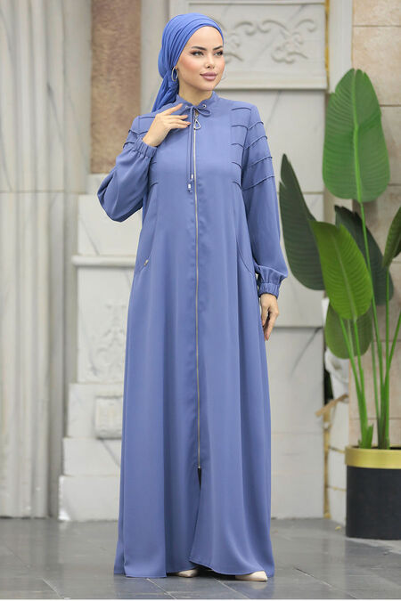  Blue Modest Turkish Abaya 20031M - NEVA STYLE