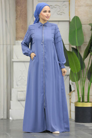  Blue Modest Turkish Abaya 20031M - 2