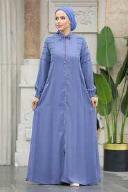  Blue Modest Turkish Abaya 20031M - 3