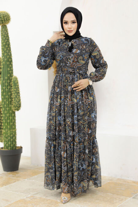 Neva Style - Blue Muslim Dress 3356M - NEVA STYLE