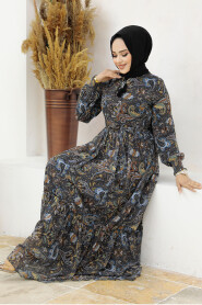 Neva Style - Blue Muslim Dress 3356M - 2