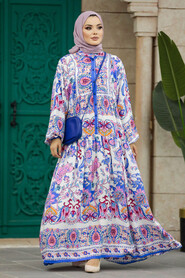  Blue Muslim Dress 50622M - 2