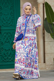  Blue Muslim Dress 50622M - 4