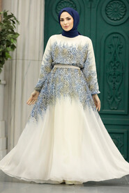  Blue Muslim Long Dress Style 39821M - 1