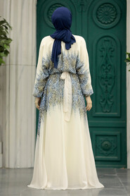  Blue Muslim Long Dress Style 39821M - 3