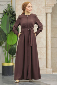  Brown Abaya For Women 20146KH - Thumbnail