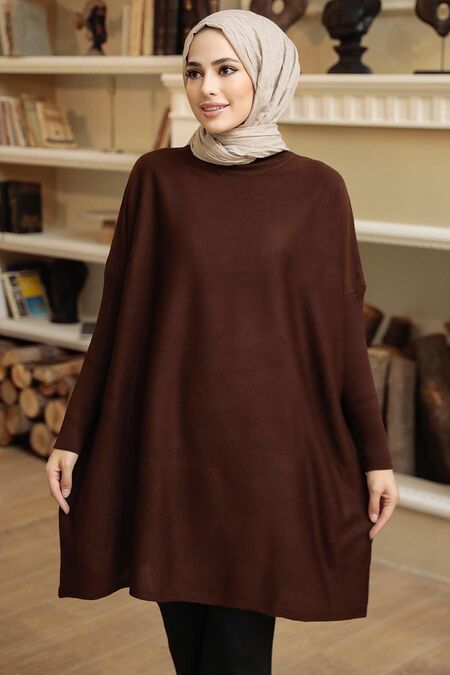  Brown High Quality Knitwear Tunic 3399KH - NEVA STYLE