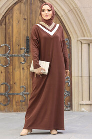  Brown Hijab For Women Mercerized Dress 10149KH - 2