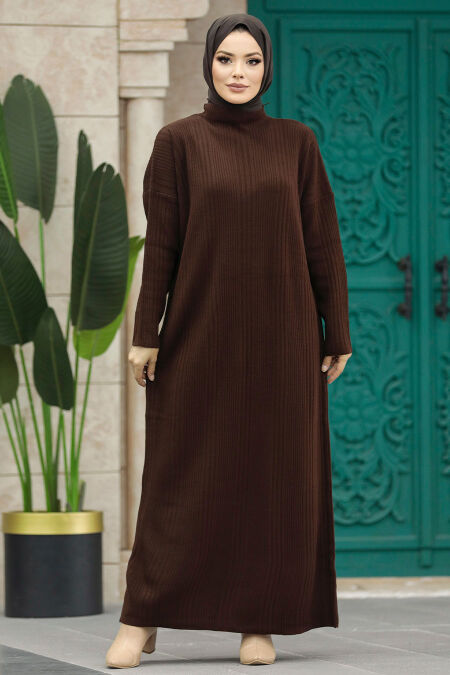  Brown Hijab Knitwear Dress 34150KH - NEVA STYLE