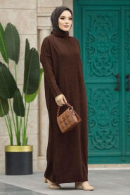  Brown Hijab Knitwear Dress 34150KH - 3