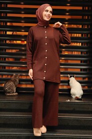  Brown Hijab Knitwear Dual Dress 33860KH - 2