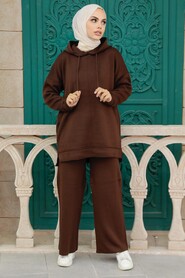  Brown Hijab Knitwear Islamic Clothing Dual Suit 25030KH - 2