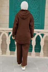  Brown Hijab Knitwear Islamic Clothing Dual Suit 25030KH - 4