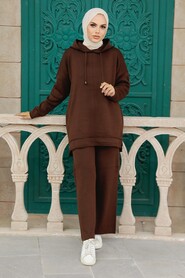  Brown Hijab Knitwear Islamic Clothing Dual Suit 25030KH - 1
