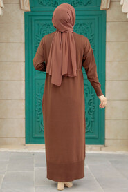  Brown Hijab Mercerized Dress 10158KH - 4