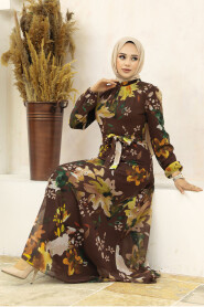  Brown Hijab Turkish Dress 27942KH - 3