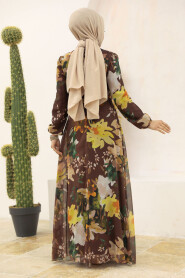  Brown Hijab Turkish Dress 27942KH - 4