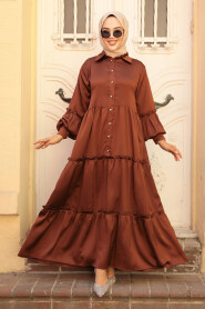  Brown Hijab Turkish Dress 5884KH - 1