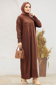  Brown Hijab Turkish Mercerized Dress 10137KH - 1