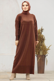  Brown Hijab Turkish Mercerized Dress 10137KH - 2