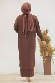  Brown Hijab Turkish Mercerized Dress 10137KH - 3
