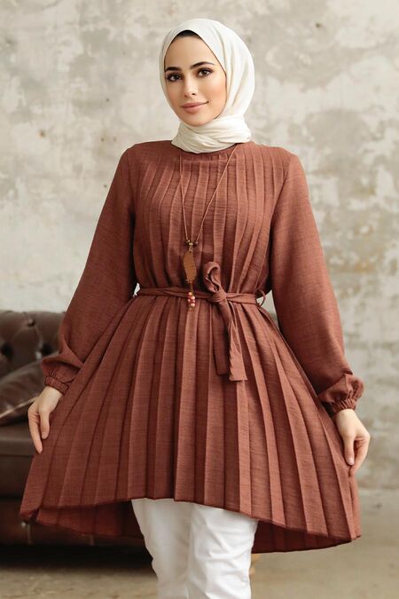  Brown Hijab Turkish Tunic 41233KH - NEVA STYLE